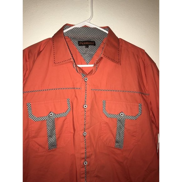 Perruzo Designer Button Up Shirt Mens Large rolled up Long Sleeves Preowned - Picture 2 of 7